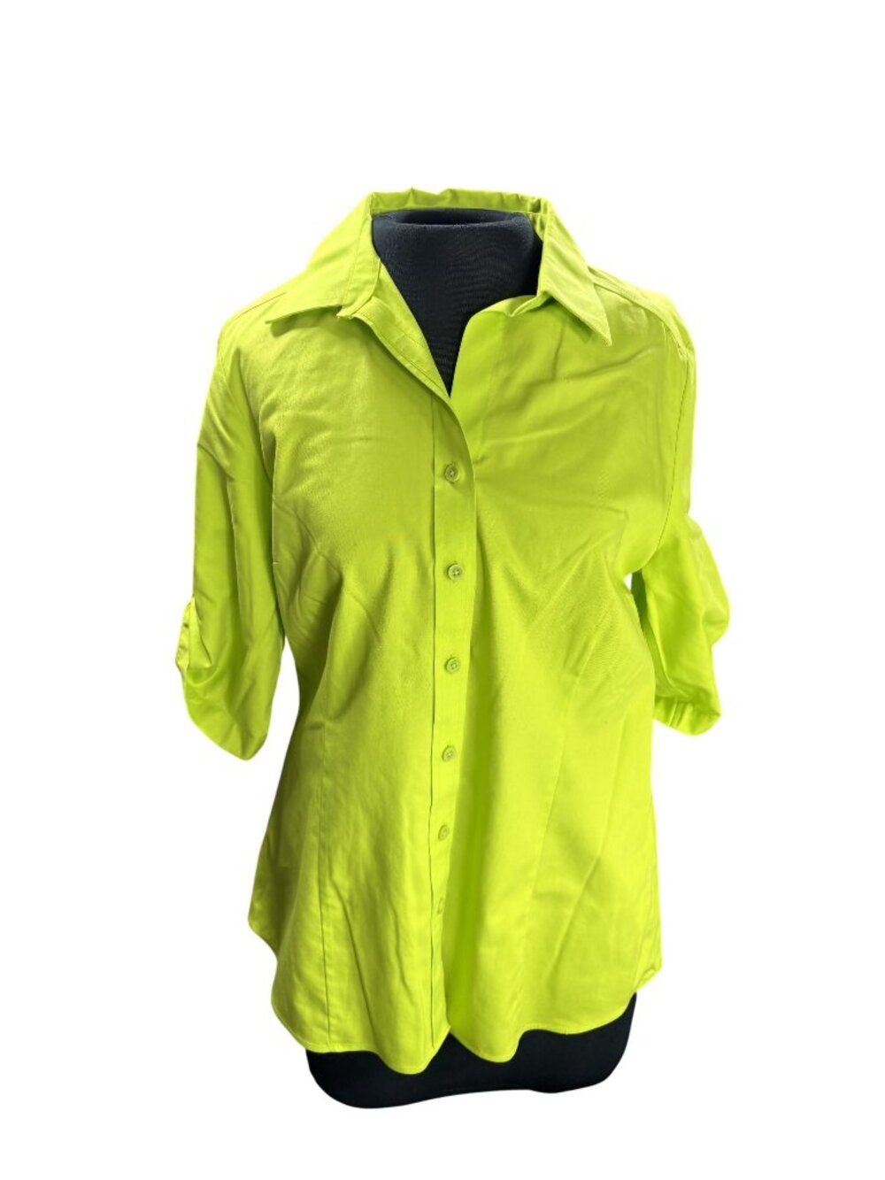 Coldwater Creek Womens No-Iron Button-Down Shirt Lime Green 3/4 Sleeves Size M L